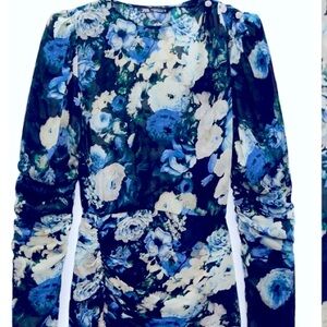 Zara Black/Green Viscose Floral Print Mini Dress. Size small NWT